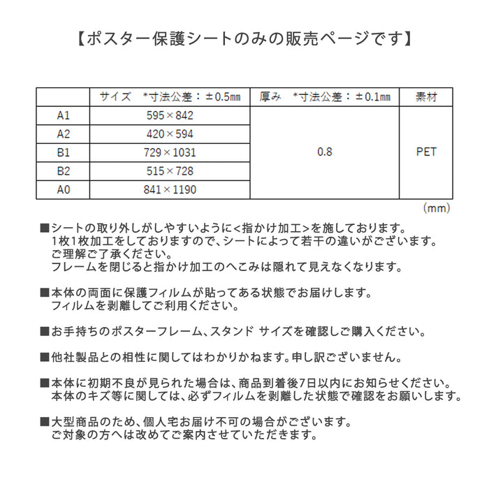 PET 透明板 【B2】 ポスターパネル・スタンド用 保護シート 【5枚入】