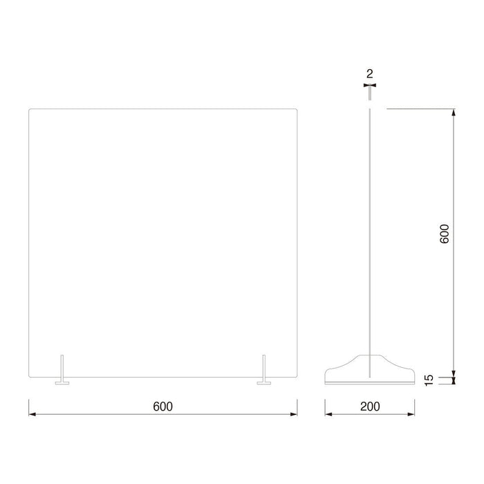 飛沫 防止アクリル 薄型テーブル仕切 W600 窓無し 【1台入り】 (代引および個人宅配送不可)